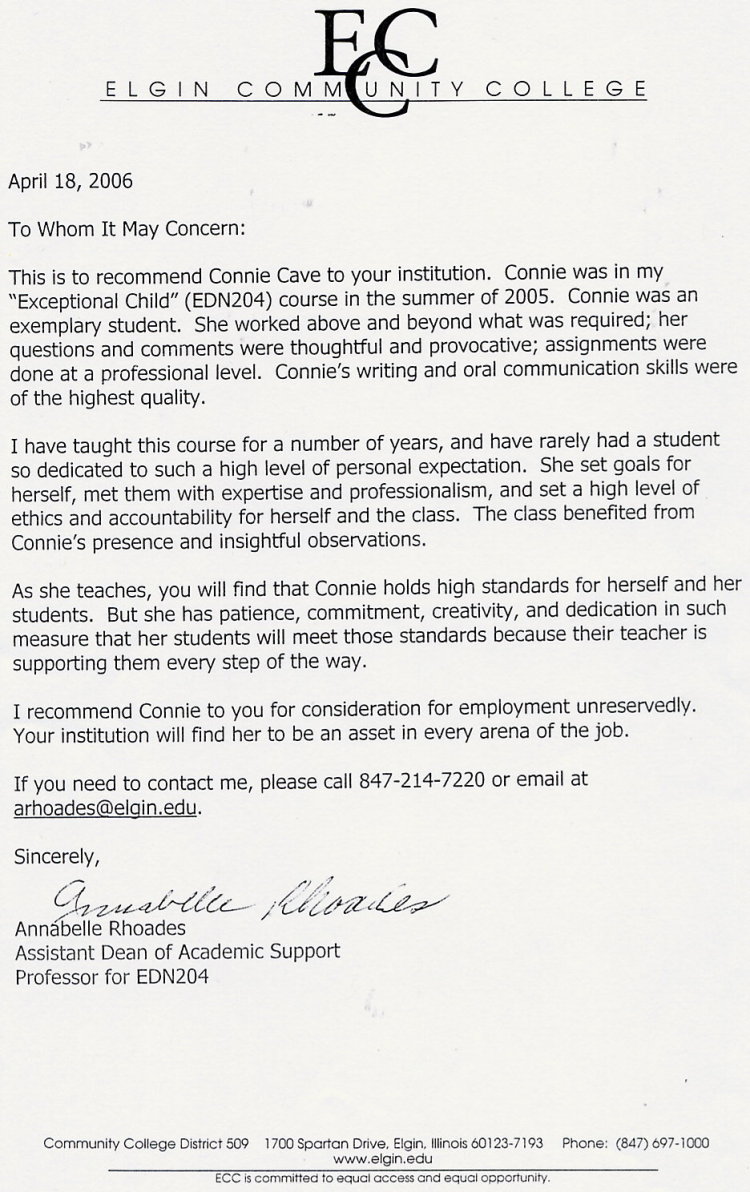Eras cover letter of recommendation